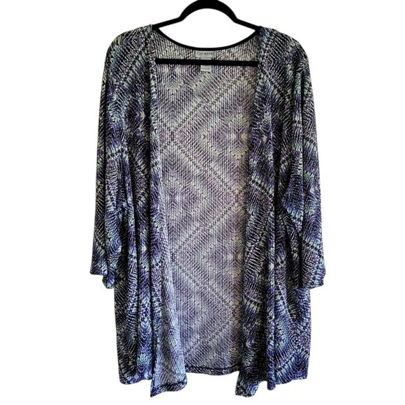 Catherine's Cardigan Women's Plus Size 2X Purple Green Open Knit Stretchy Office - Picture 1 of 9
